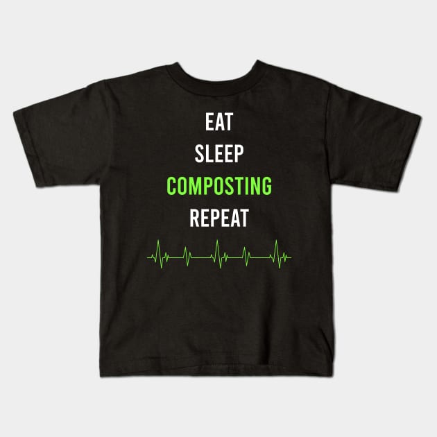 Eat Sleep Repeat Composting Kids T-Shirt by symptomovertake